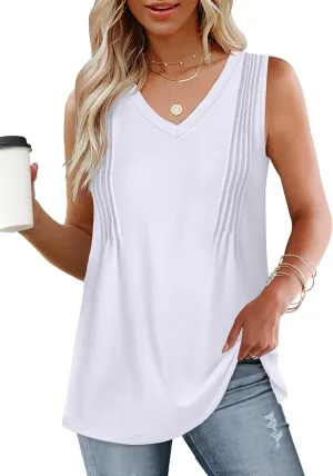 WIHOLL Summer Womens Tank Tops Loose Fit Pleated 2025 V Neck Sleeveless Tops CasualS-3XL