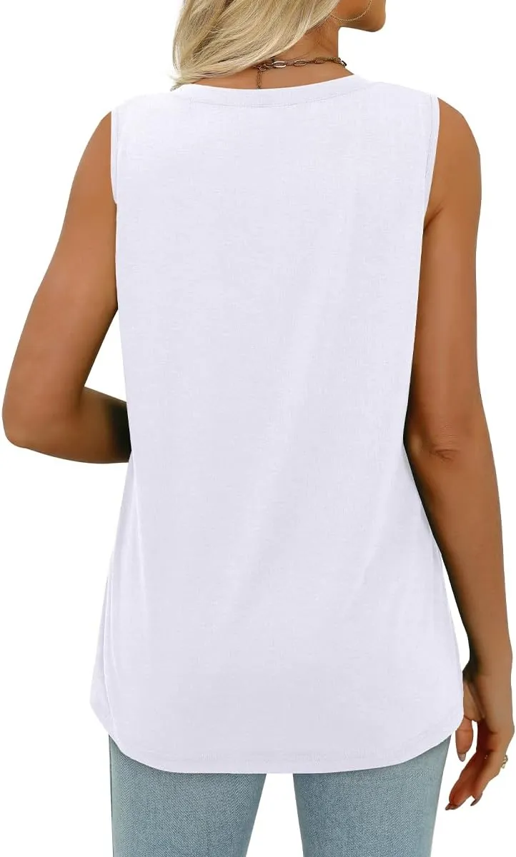 WIHOLL Summer Womens Tank Tops Loose Fit Pleated 2025 V Neck Sleeveless Tops CasualS-3XL