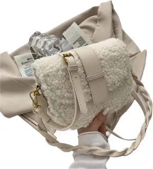 Winter Women's Shoulder Bag Messenger Weave Strap Saddle Armpit Bag Plush Fur Bag Women's Handbag Designer