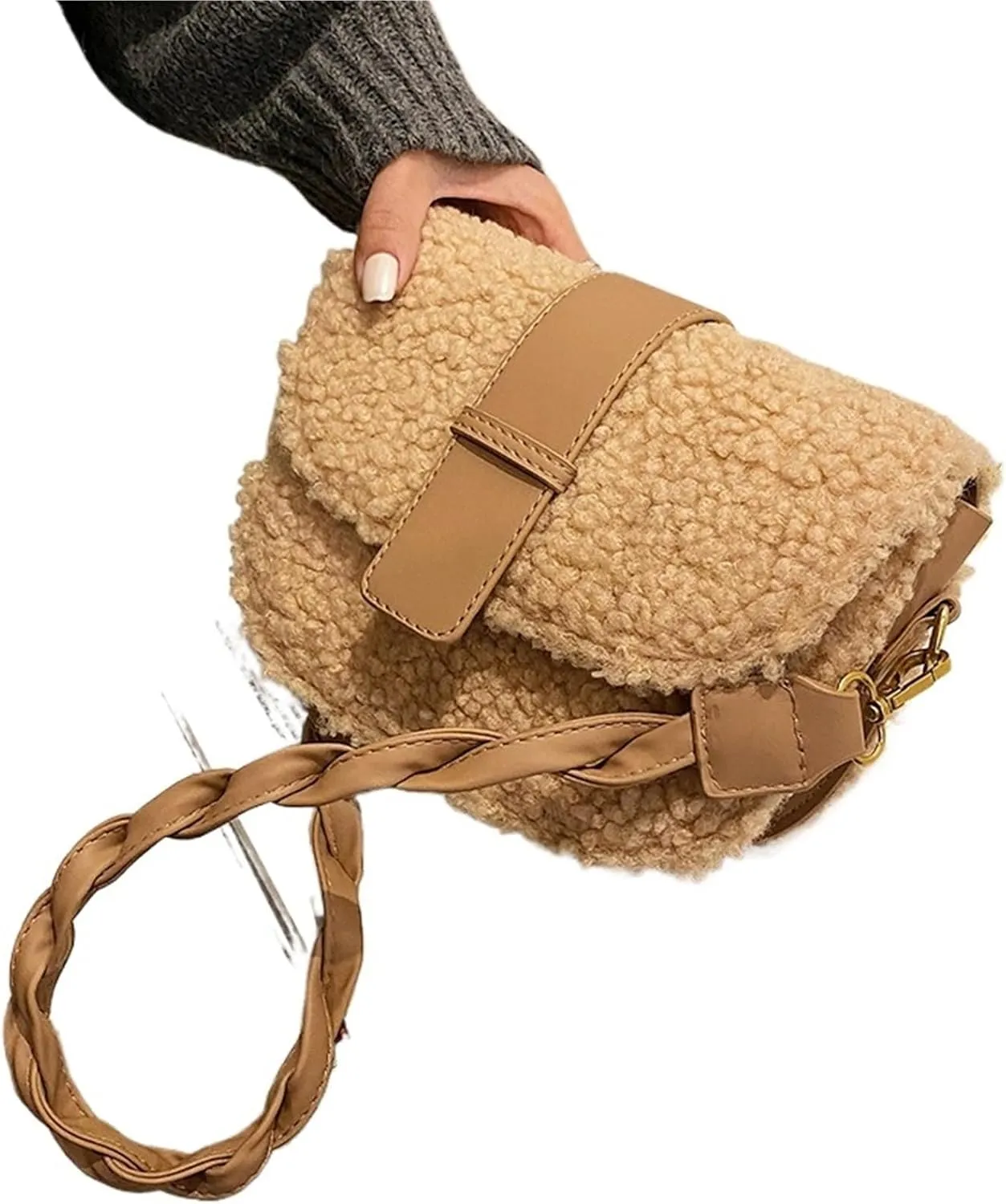 Winter Women's Shoulder Bag Messenger Weave Strap Saddle Armpit Bag Plush Fur Bag Women's Handbag Designer