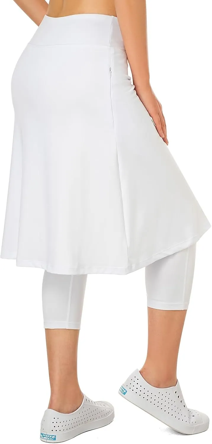 Women Athletic Knee Length Skirts with Leggings,Skorts Leggings&Skirted Capris Skorts for Women Yoga Pockets