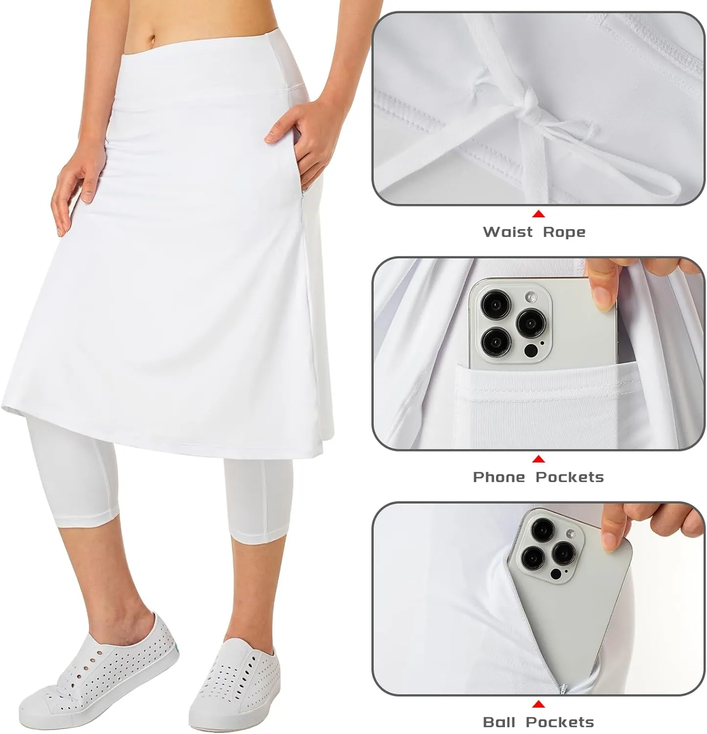 Women Athletic Knee Length Skirts with Leggings,Skorts Leggings&Skirted Capris Skorts for Women Yoga Pockets