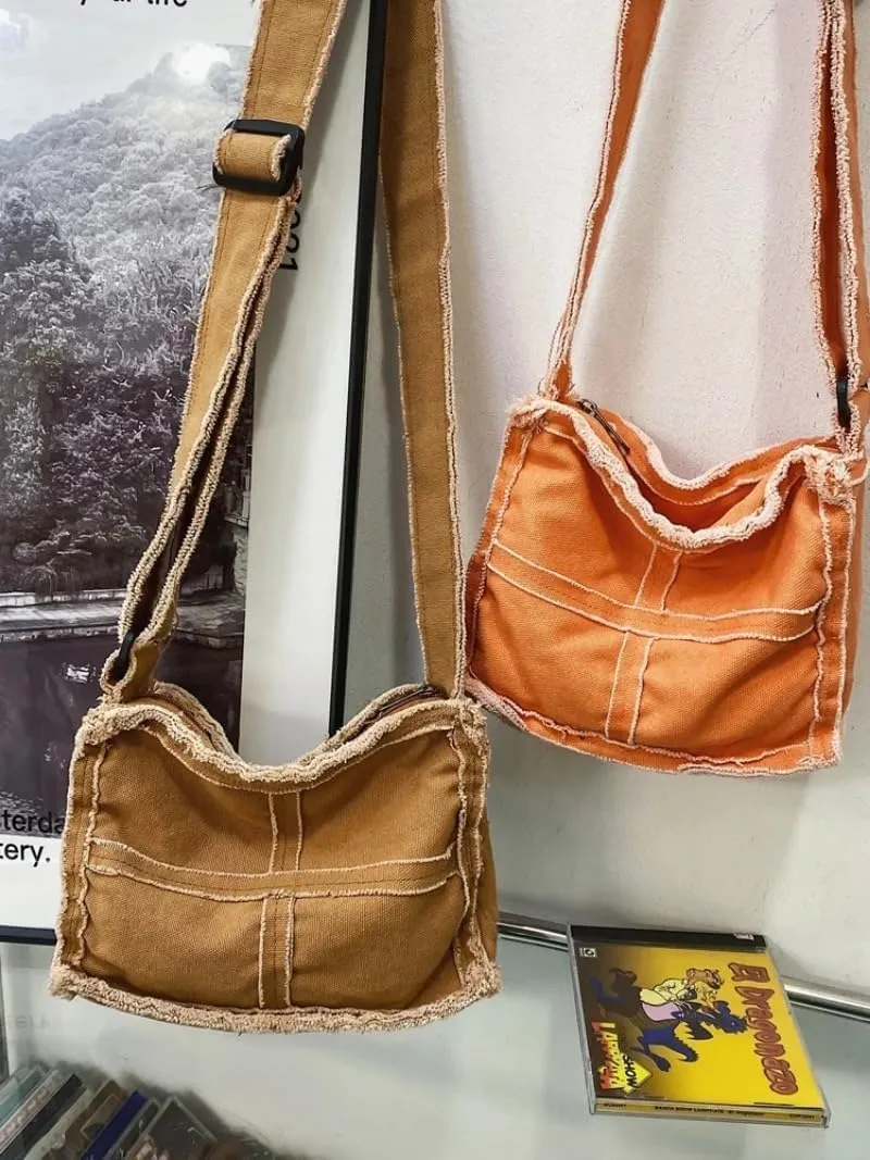 Women Canvas Shoulder Bag Vintage Small Messenger Retro Crossbody Bags Cute Zipper Purse Aesthetic Tote Bags