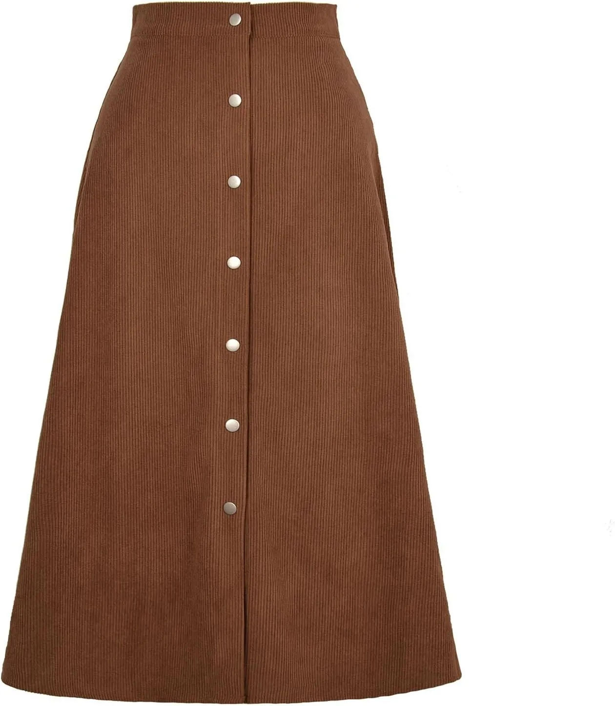 Women Corduroy Skirts Long Skirt with High Waist Narrow a Line Casual Midi Leisure Button Placket and Split Hem(L-Brown)