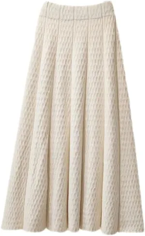Women High Waist Knitted Midi Skirt Autumn Winter Simple Solid Pleated Skirts Elegant A-Line Midi Skirt