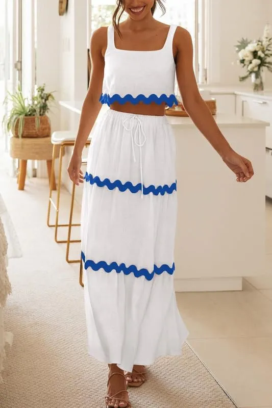 Women Sexy Two Piece Maxi Skirt Set Sleeveless Cropped Tank Tops and Long Skirt Summer Vacation Beach Outfits