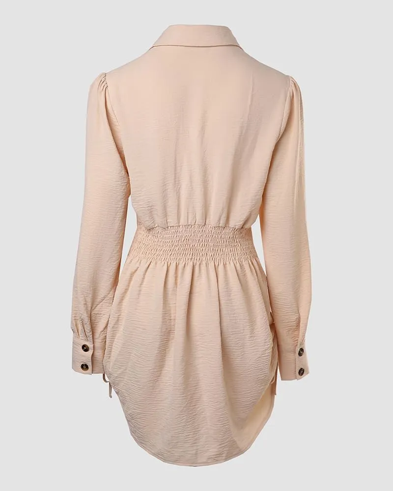 Women Shirt Dress Sexy Long Sleeve Button Down Blouses Side Drawstring Mini Dresses