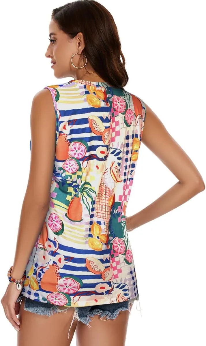 Women Summer Tops Sleeveless V Neck Tshirt Casual Loose Fit Tank Tunic Blouses