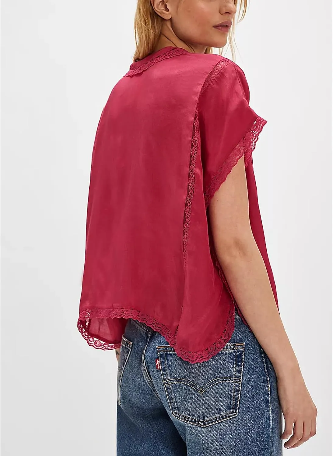 Women Y2k Sheer Lace Trim Button Up Tank Tops Cute Front Tie Up V Neck Going Out Blouse Shirts Vest Summer