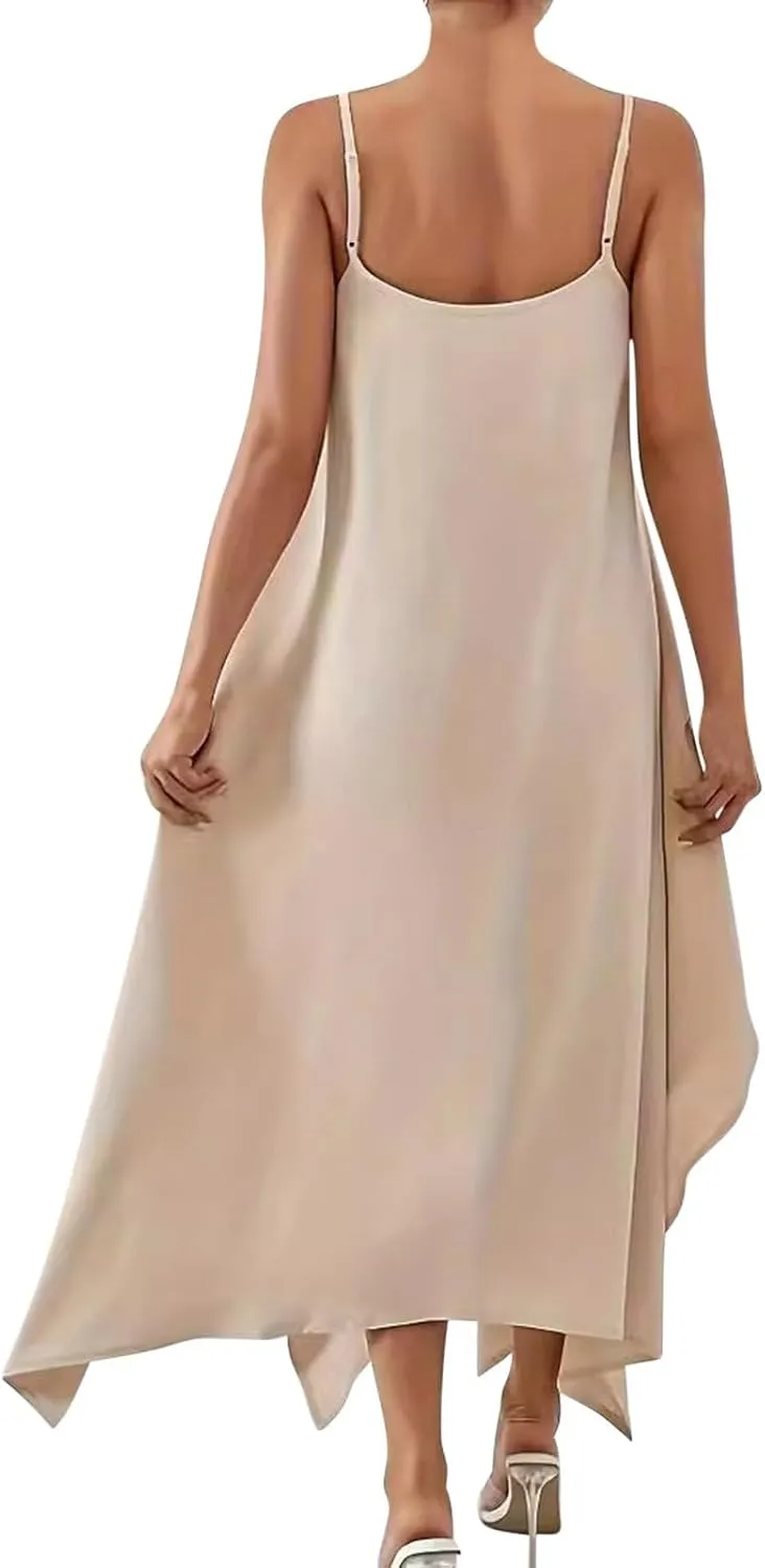 Women's 2025 Summer Dress Casual Boho Sundress Spaghetti Strap Swimwear Cover Up Beach Flowy Midi Flowy Vacation Tank Dresses