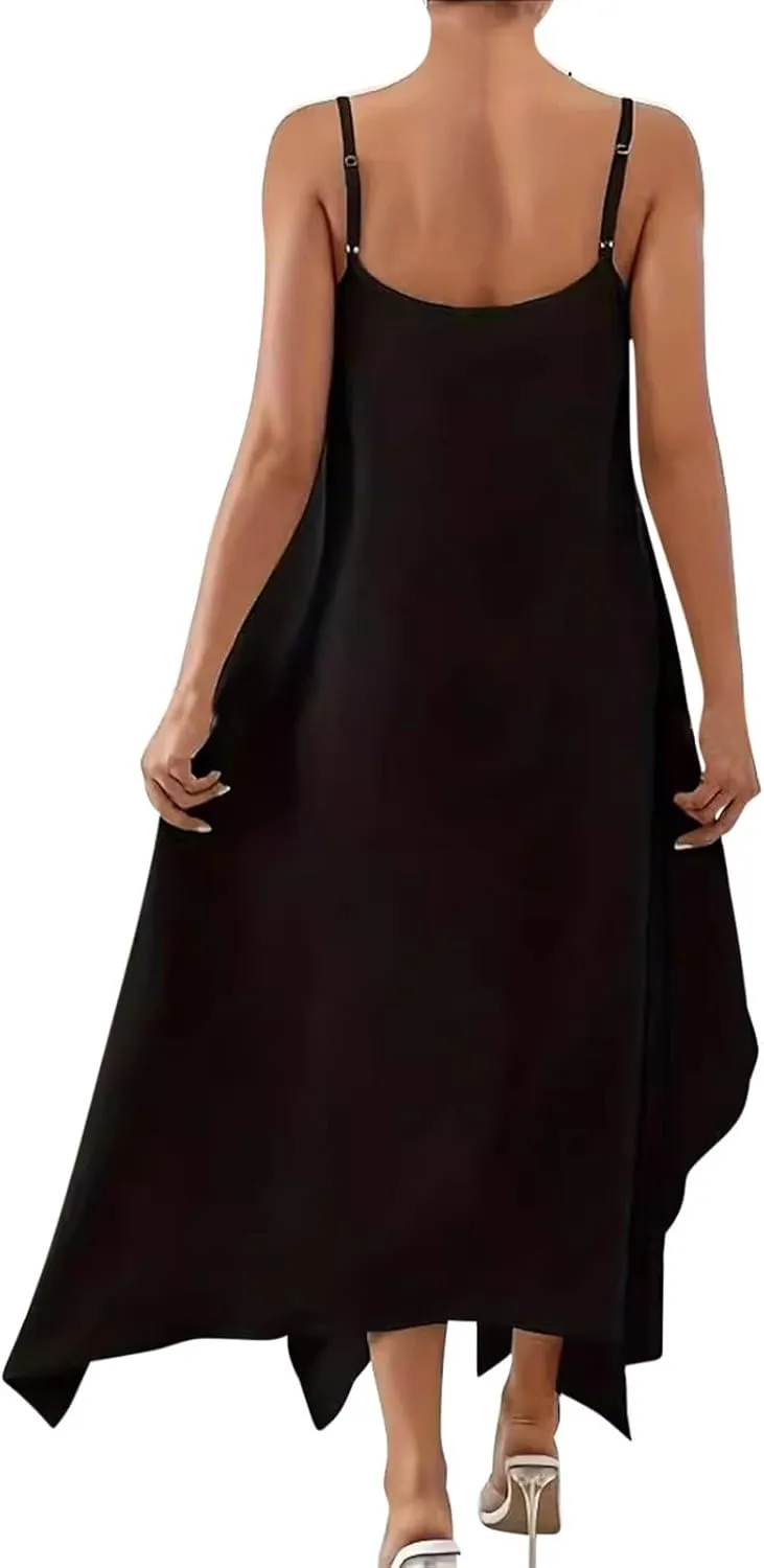 Women's 2025 Summer Dress Casual Boho Sundress Spaghetti Strap Swimwear Cover Up Beach Flowy Midi Flowy Vacation Tank Dresses