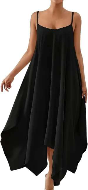 Women's 2025 Summer Dress Casual Boho Sundress Spaghetti Strap Swimwear Cover Up Beach Flowy Midi Flowy Vacation Tank Dresses