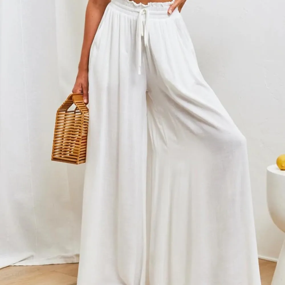 Women's Baggy Pants Flowy Casual Wide Leg Pants Elastic Drawstring High Waisted Skirt Pants Comfy Trousers