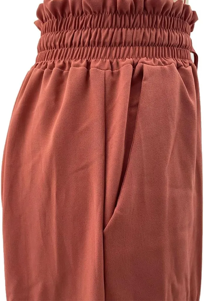 Women's Baggy Pants Flowy Casual Wide Leg Pants Elastic Drawstring High Waisted Skirt Pants Comfy Trousers
