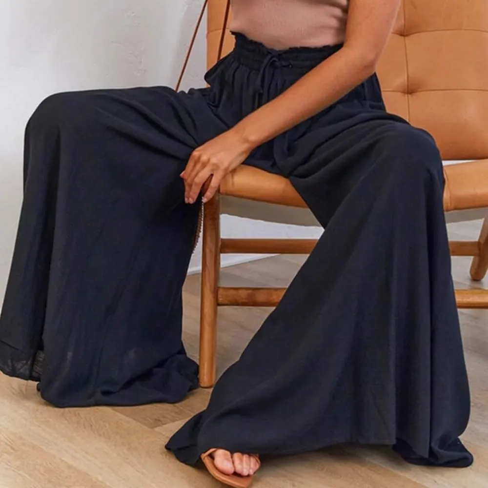 Women's Baggy Pants Flowy Casual Wide Leg Pants Elastic Drawstring High Waisted Skirt Pants Comfy Trousers