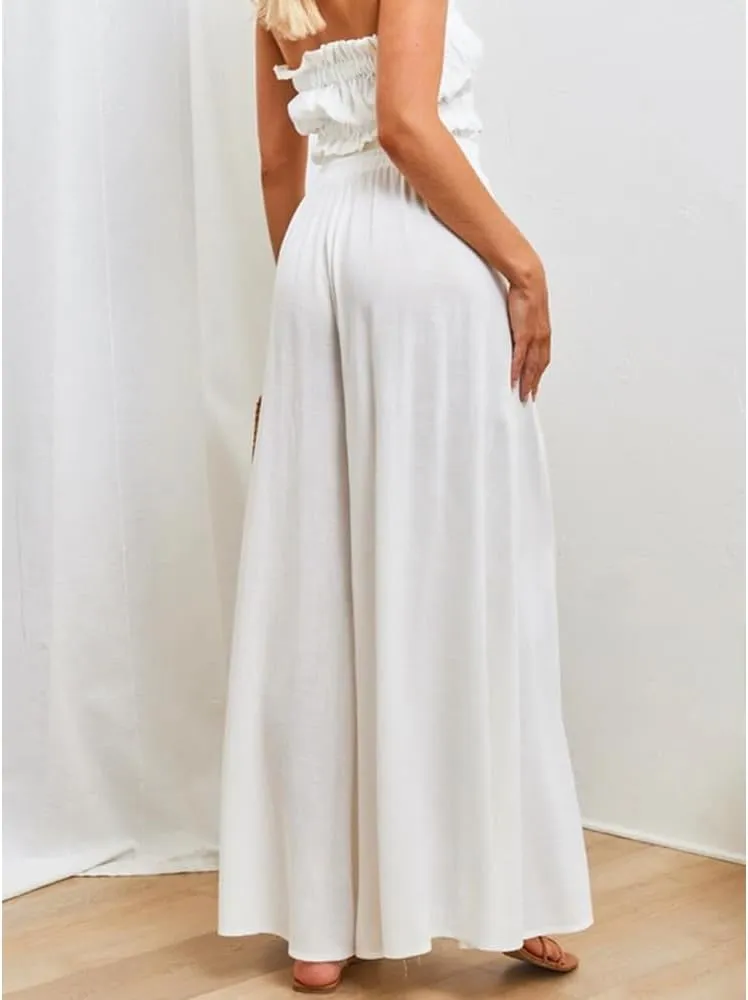 Women's Baggy Pants Flowy Casual Wide Leg Pants Elastic Drawstring High Waisted Skirt Pants Comfy Trousers