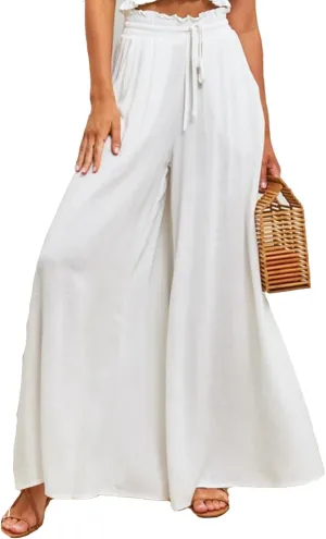 Women's Baggy Pants Flowy Casual Wide Leg Pants Elastic Drawstring High Waisted Skirt Pants Comfy Trousers
