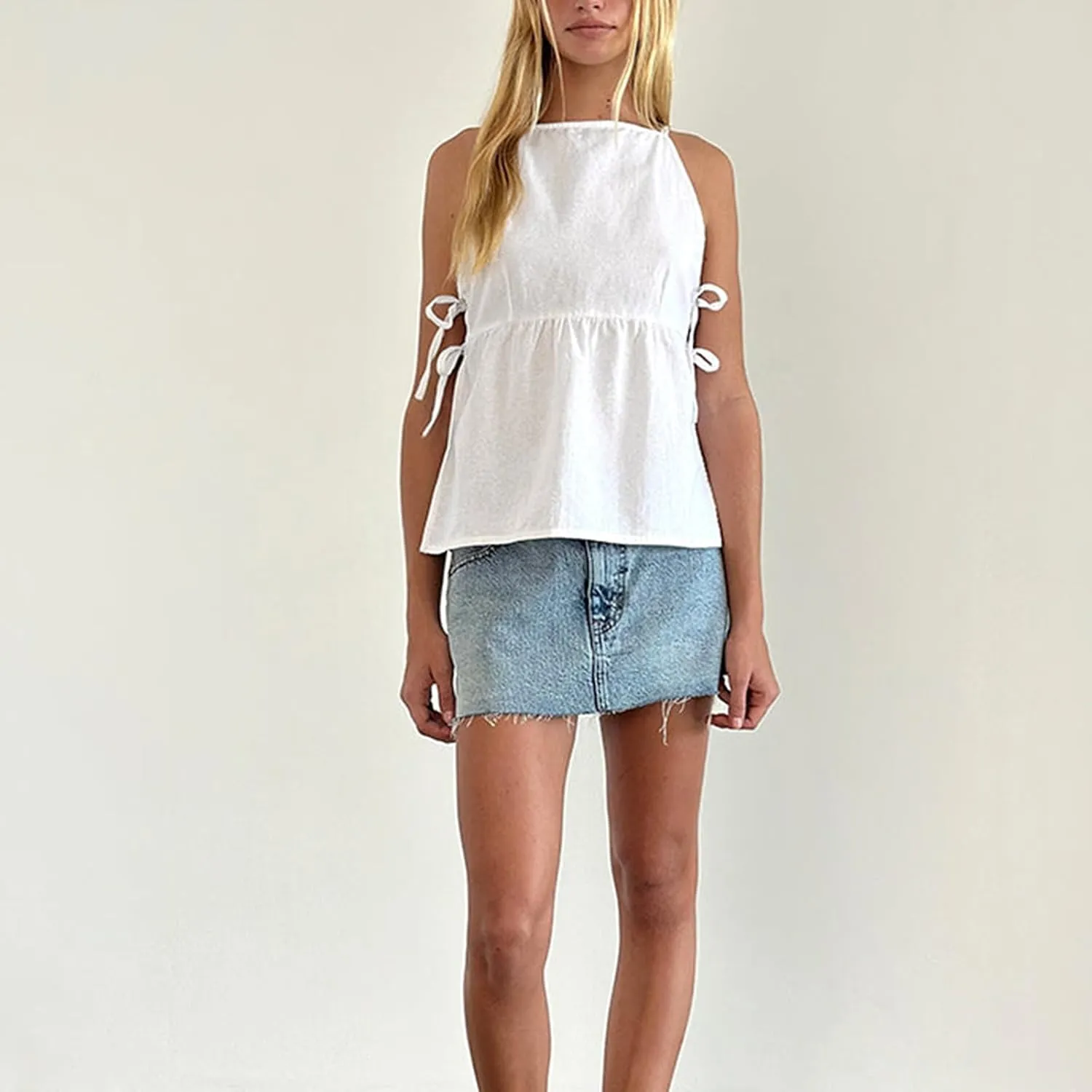 Women's Camisole Summer Tie Strap Tank Tops Y2k Solid Plaid Side Ties Sleeveless Tops Floral Embroidered Vest Top