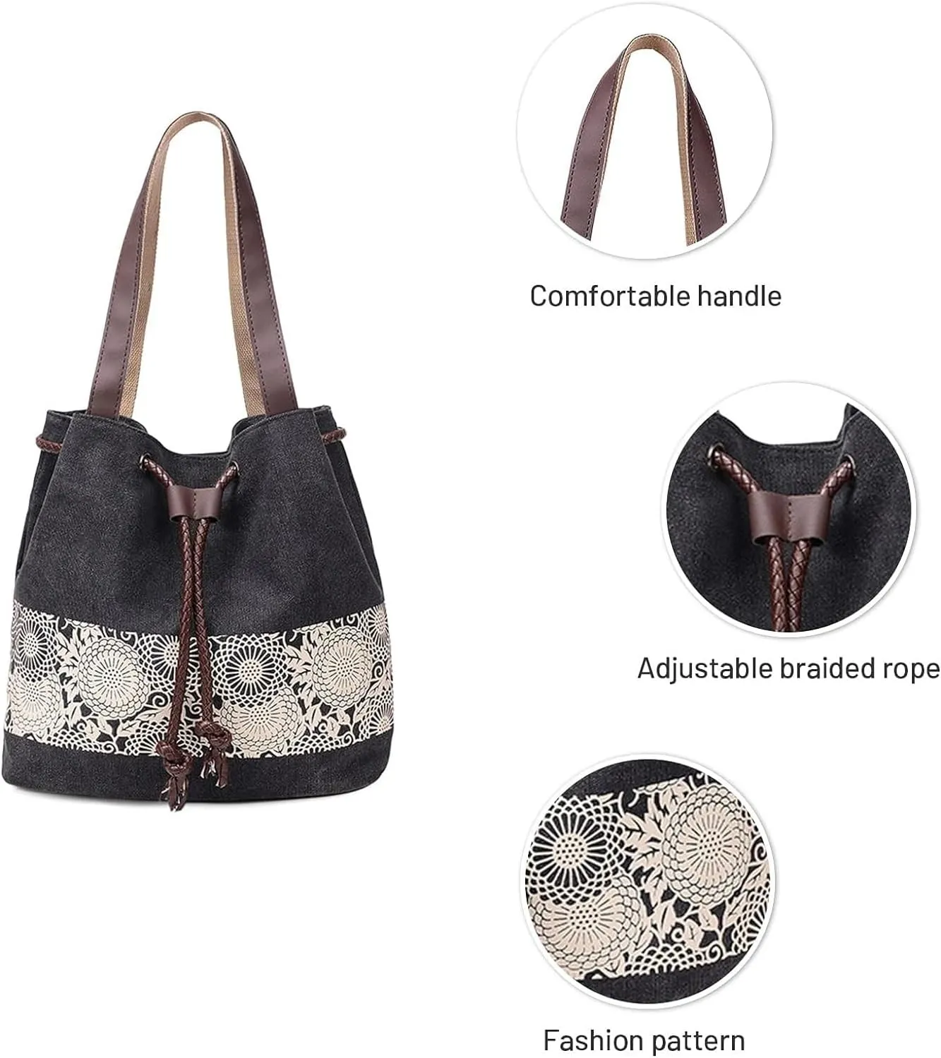 Womens Canvas Handbag Ladies Shoulder Bags Top Handle Bags Drawstring