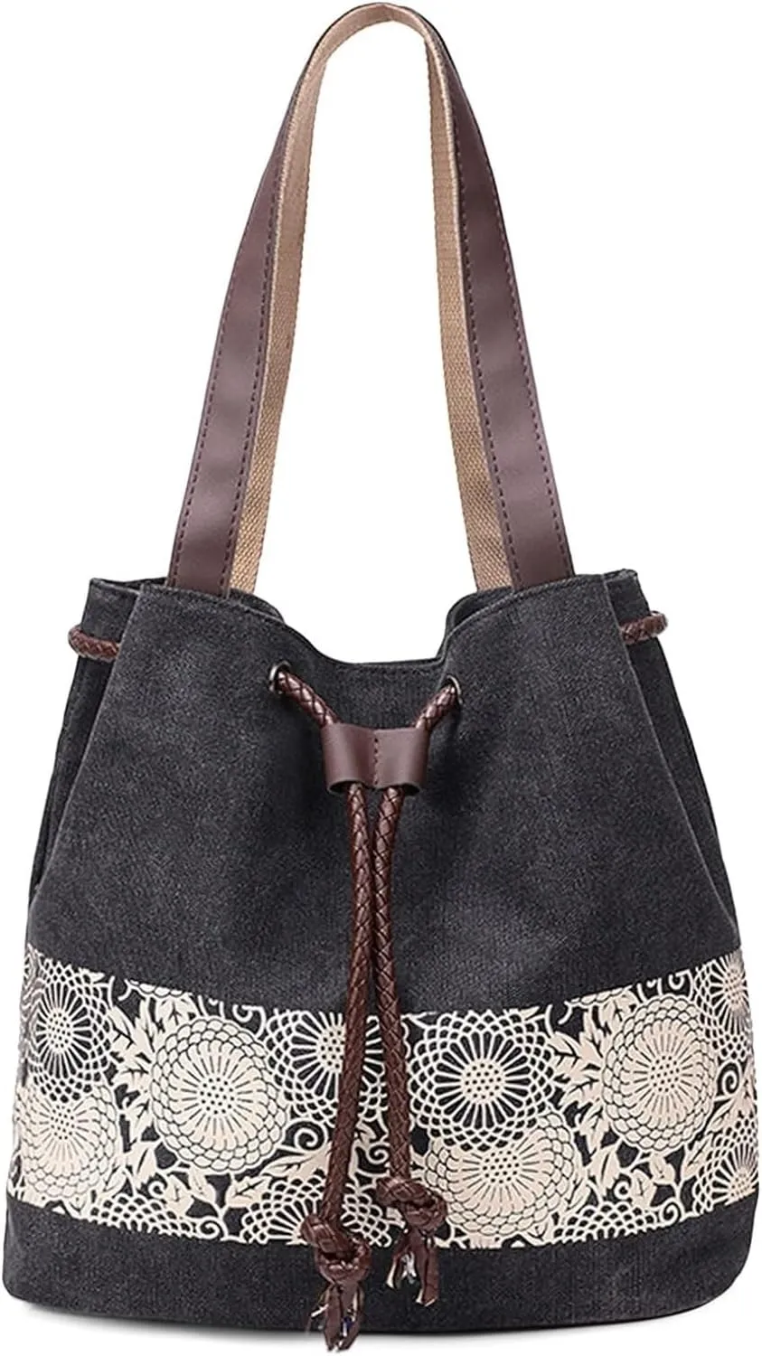 Womens Canvas Handbag Ladies Shoulder Bags Top Handle Bags Drawstring