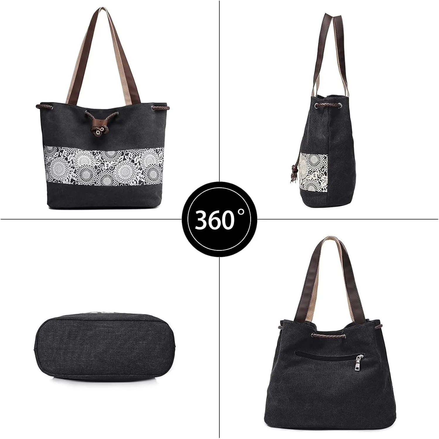 Womens Canvas Handbag Ladies Shoulder Bags Top Handle Bags Drawstring