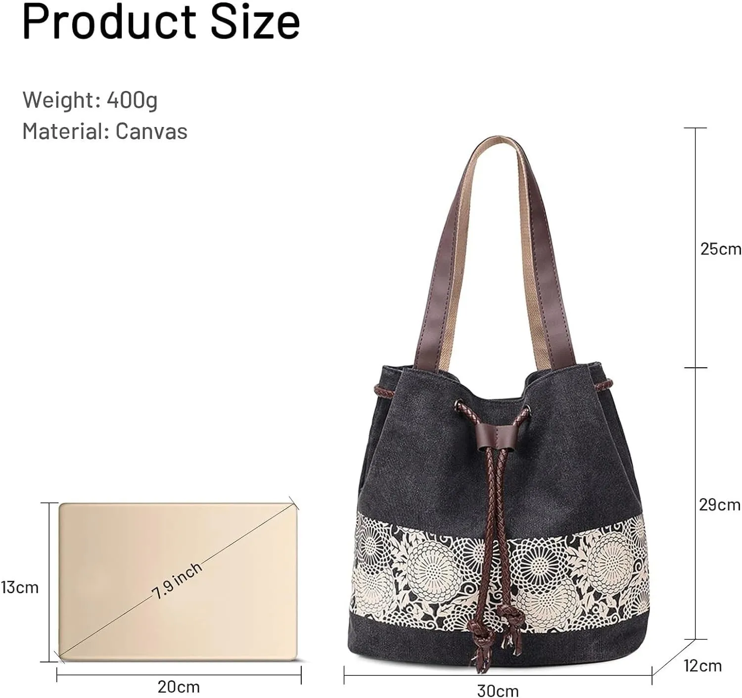 Womens Canvas Handbag Ladies Shoulder Bags Top Handle Bags Drawstring