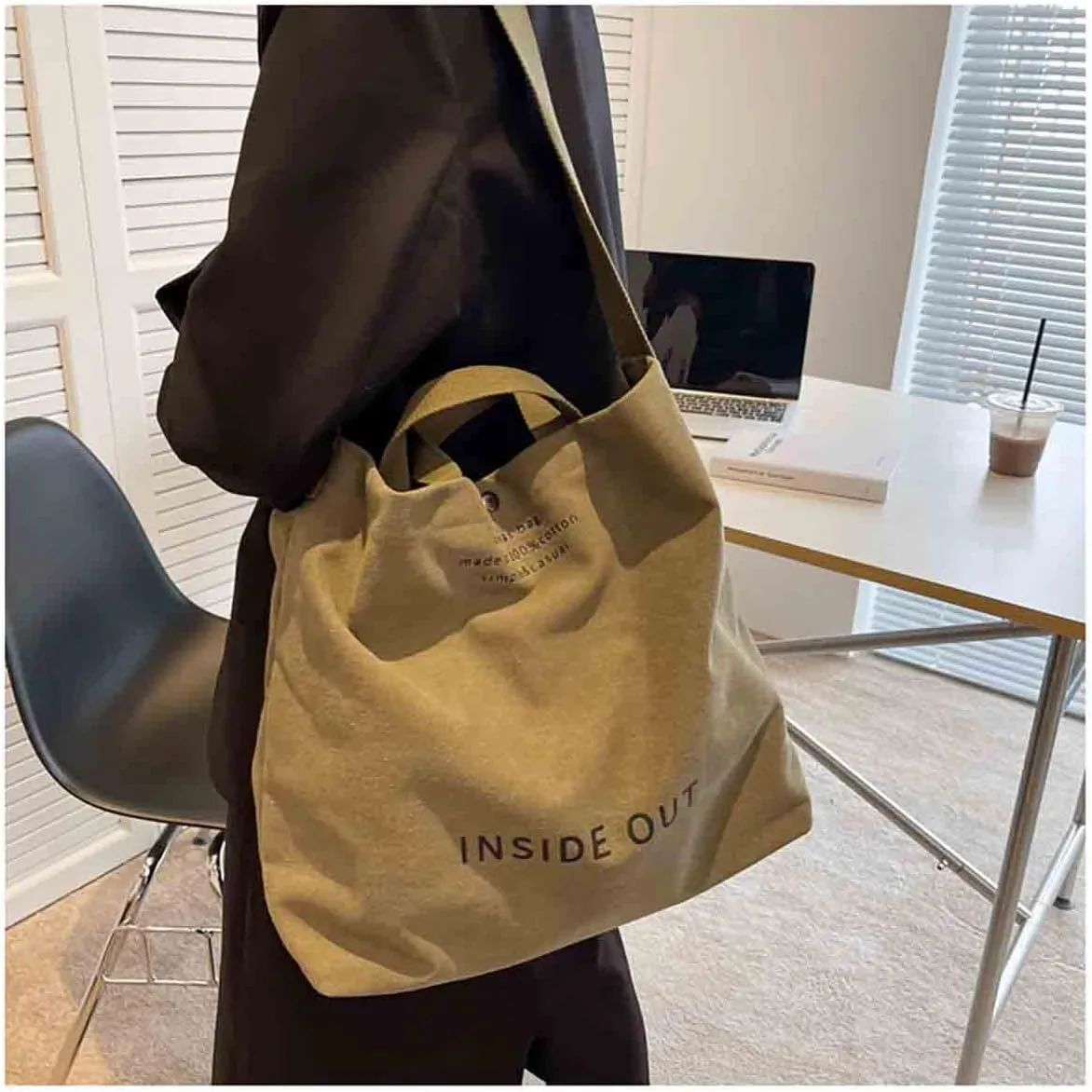 Women's Canvas Tote Shoulder Bag - Large Fashion Retro Letter Handbag