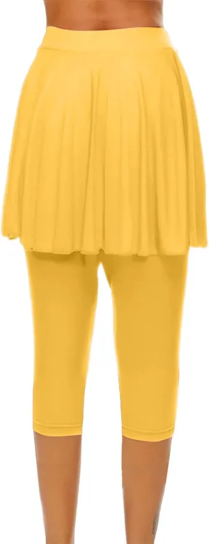 Womens Capri Yoga Legging with Skirts Women's Athletic Ruffle Skort with Leggings Golf Skirts Yoga Leggings