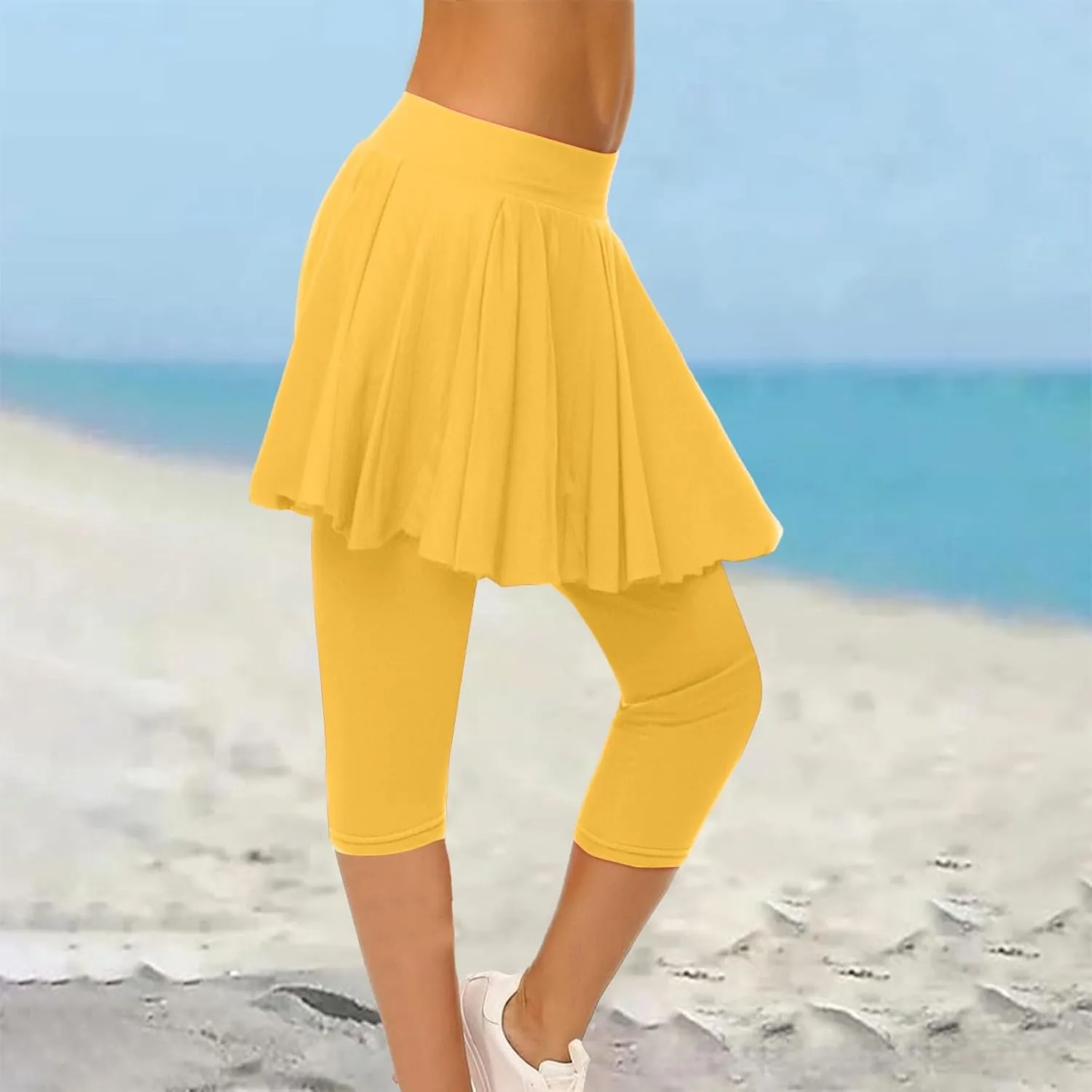 Womens Capri Yoga Legging with Skirts Women's Athletic Ruffle Skort with Leggings Golf Skirts Yoga Leggings
