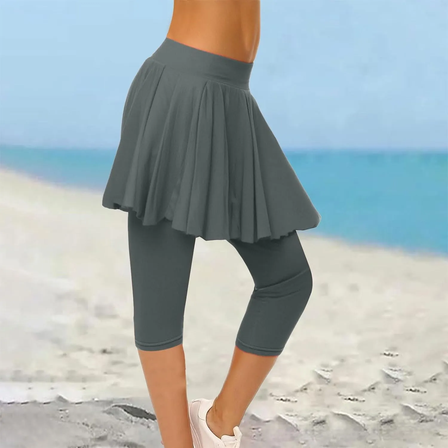 Womens Capri Yoga Legging with Skirts Women's Athletic Ruffle Skort with Leggings Golf Skirts Yoga Leggings