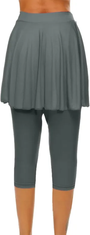 Womens Capri Yoga Legging with Skirts Women's Athletic Ruffle Skort with Leggings Golf Skirts Yoga Leggings