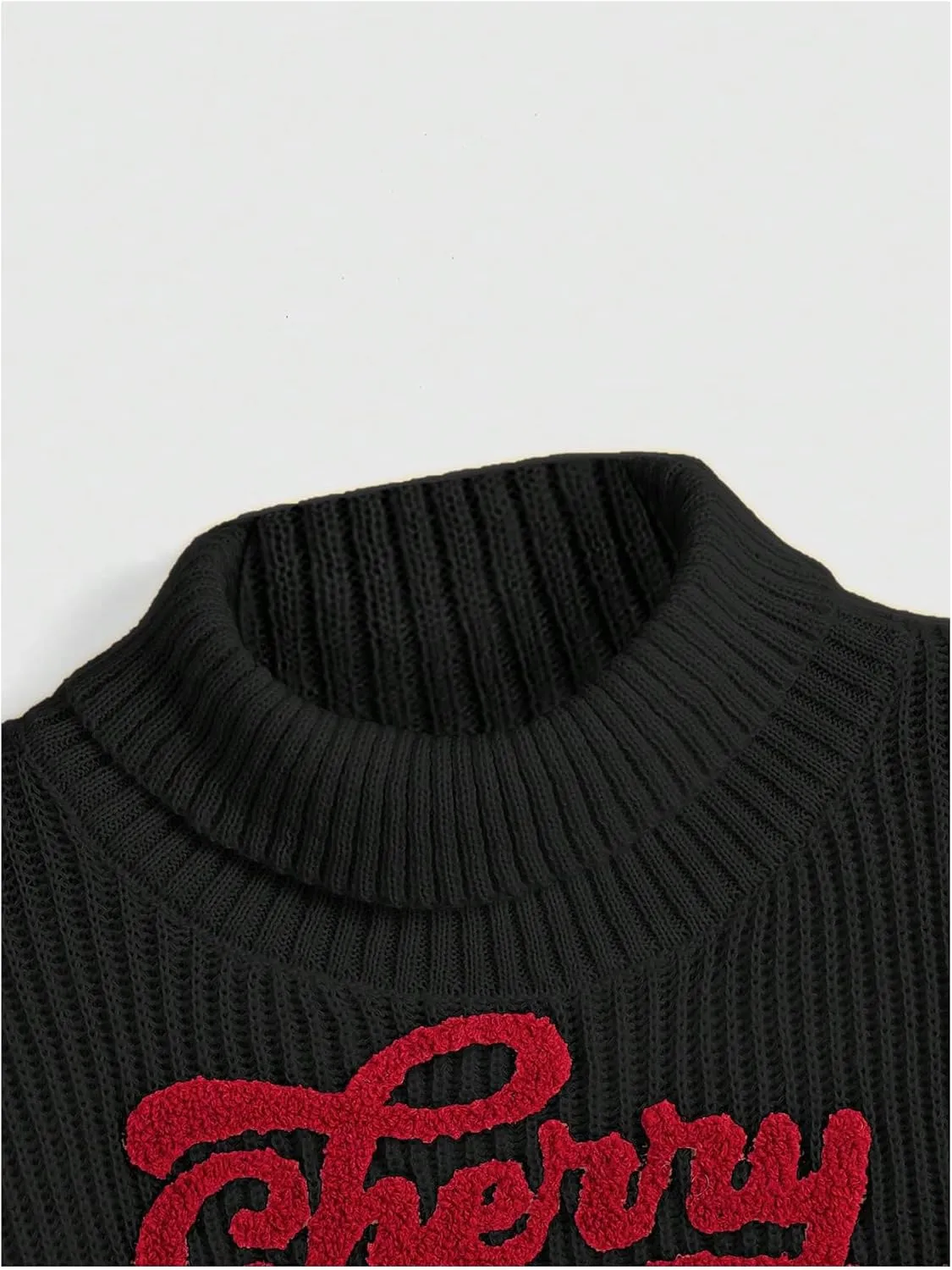 Women's Cherry Embroidered Turtleneck Sweaters Long Sleeve Knit Pullover Tops Knitwear