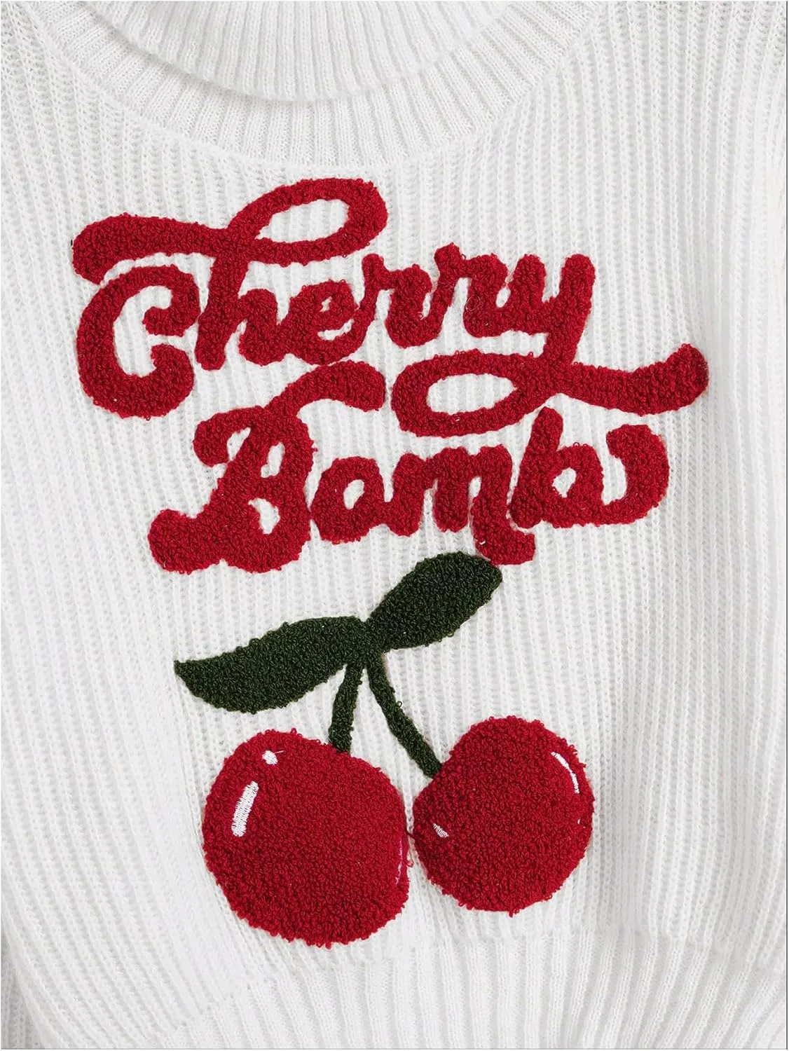 Women's Cherry Embroidered Turtleneck Sweaters Long Sleeve Knit Pullover Tops Knitwear