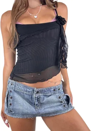 Women's Cute Lace Trim Tank Tops Y2K Heart Print Sleeveless Slim Cami Tops Graphic Scoop Neck Little Bow Ribbed Vest