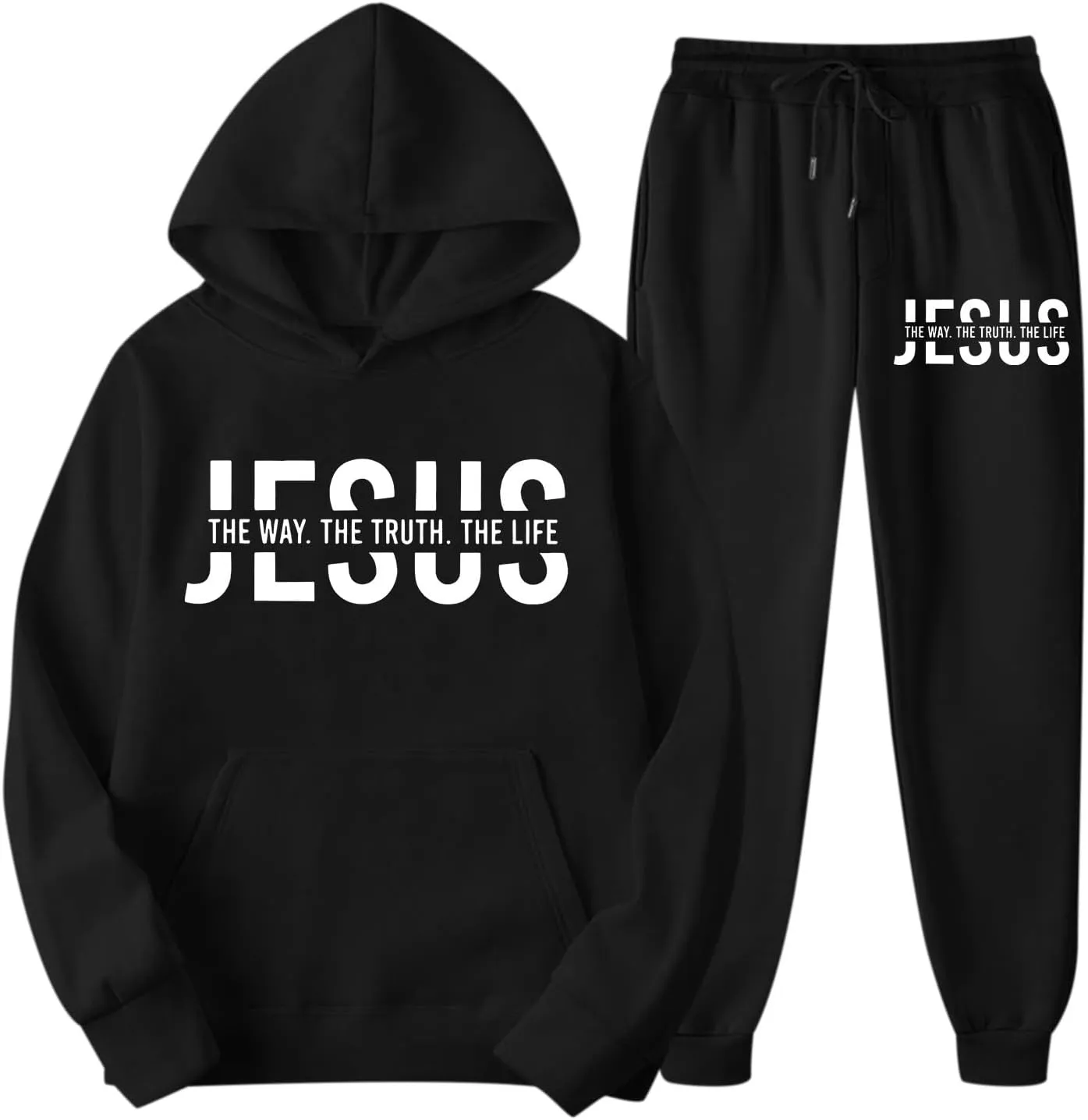Women's Cute Pink Graphic Christian Sweatsuits 2 Piece Outfit Sets Long Sleeve Hoodie with Pocket and Pants Tracksuit