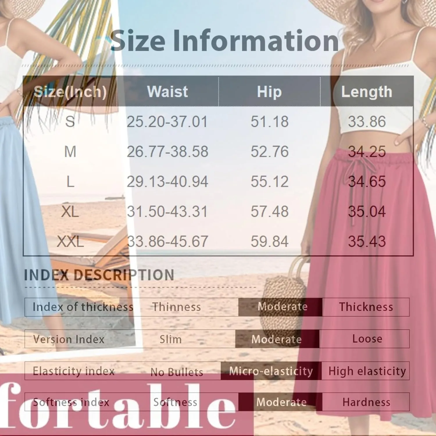Women's Flowy Midi Skirt 2025 Trendy Summer Boho Pleated Elastic Waisted Casual Beach Long Skirts with Pockets
