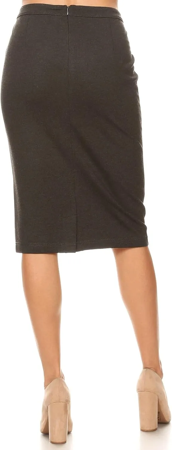 Women's Knee Length Pencil Skirt, Mid Waist with Back Zipper