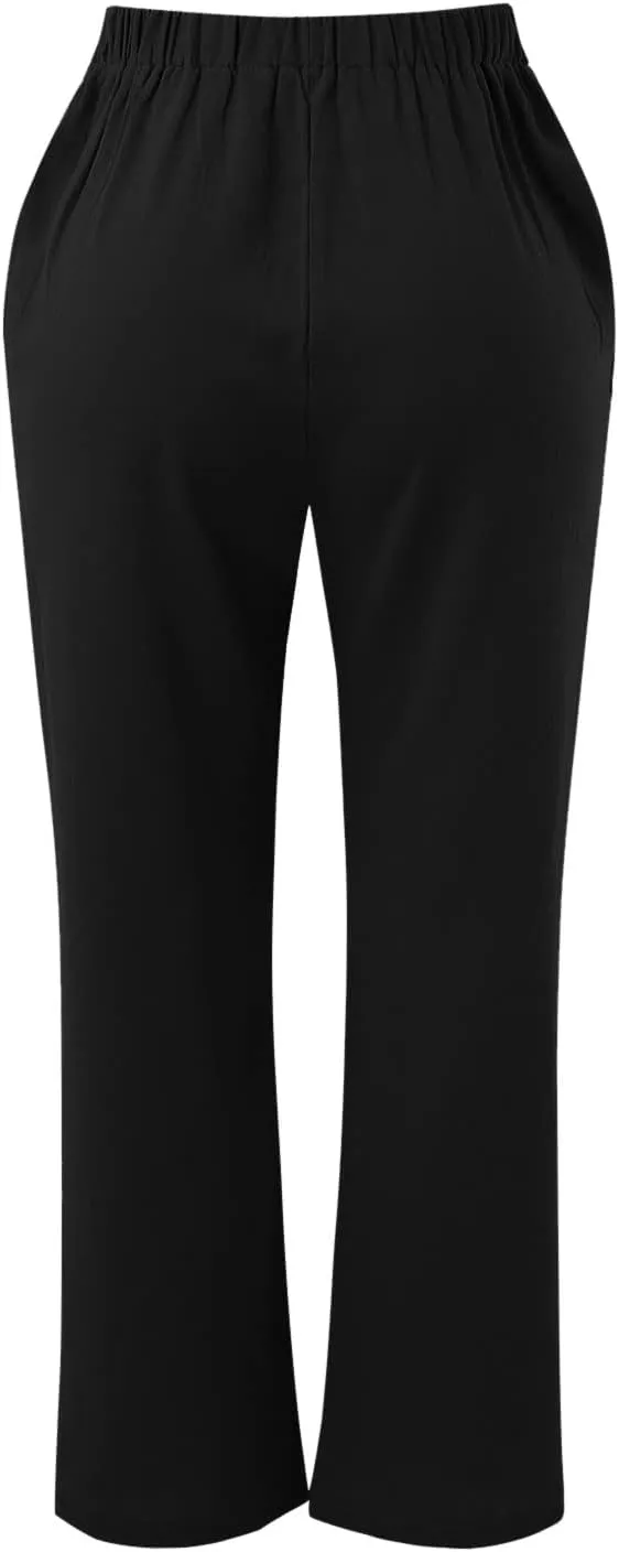 Womens Linen Summer Y2K Streetwear Palazzo Lounge Pants Low Waist Baggy Stretchy Loose Fit Trouser Business Work