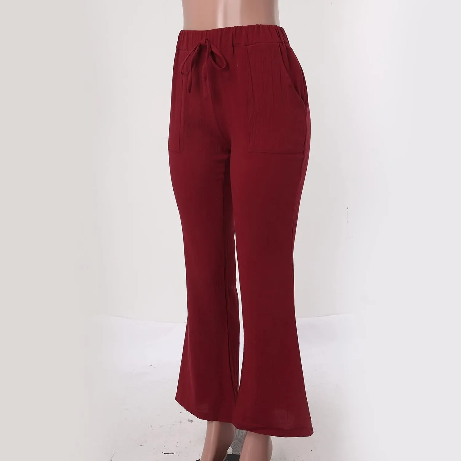 Womens Linen Summer Y2K Streetwear Palazzo Lounge Pants Low Waist Baggy Stretchy Loose Fit Trouser Business Work