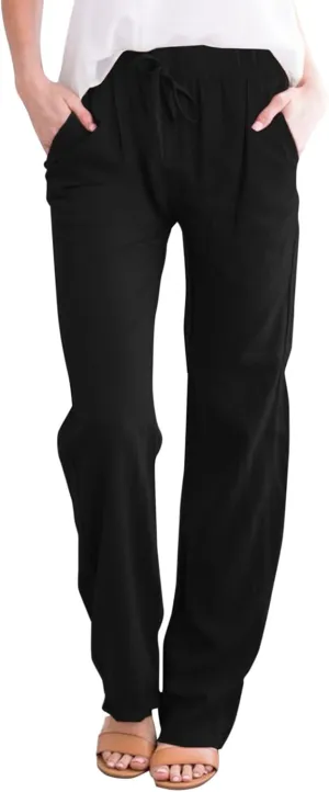 Womens Linen Summer Y2K Streetwear Palazzo Lounge Pants Low Waist Baggy Stretchy Loose Fit Trouser Business Work