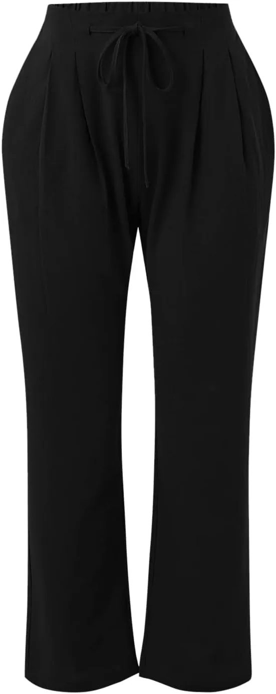 Womens Linen Summer Y2K Streetwear Palazzo Lounge Pants Low Waist Baggy Stretchy Loose Fit Trouser Business Work
