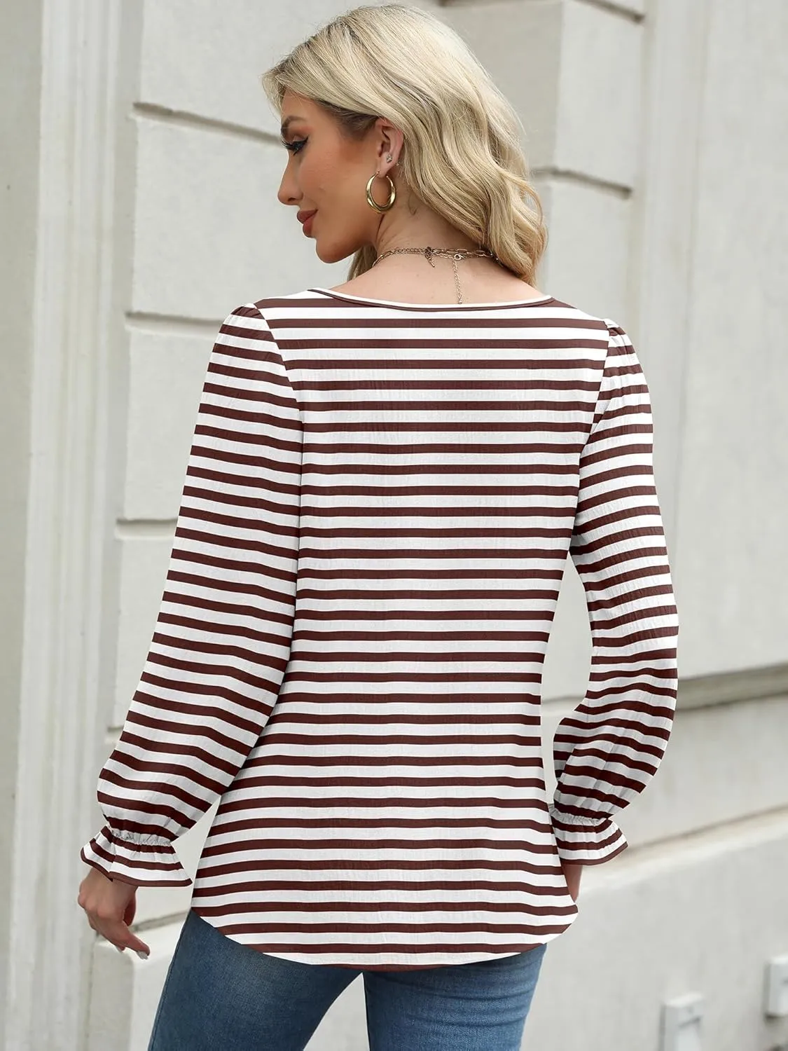 Womens Long Sleeve Tops Dressy Business Casual Blouses Basic Loose Fit V Neck Work Shirt 2024 Fall Clothes Outfits