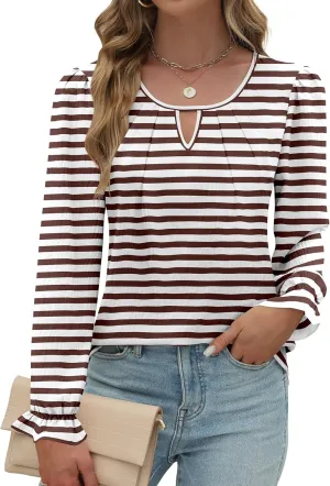 Womens Long Sleeve Tops Dressy Business Casual Blouses Basic Loose Fit V Neck Work Shirt 2024 Fall Clothes Outfits
