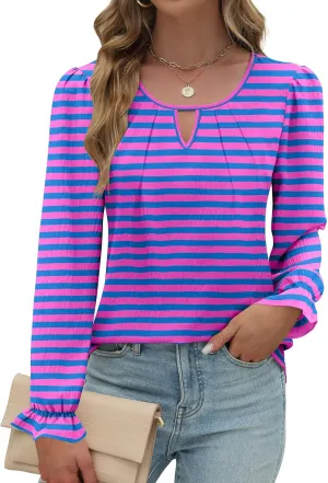 Womens Long Sleeve Tops Dressy Business Casual Blouses Basic Loose Fit V Neck Work Shirt 2024 Fall Clothes Outfits