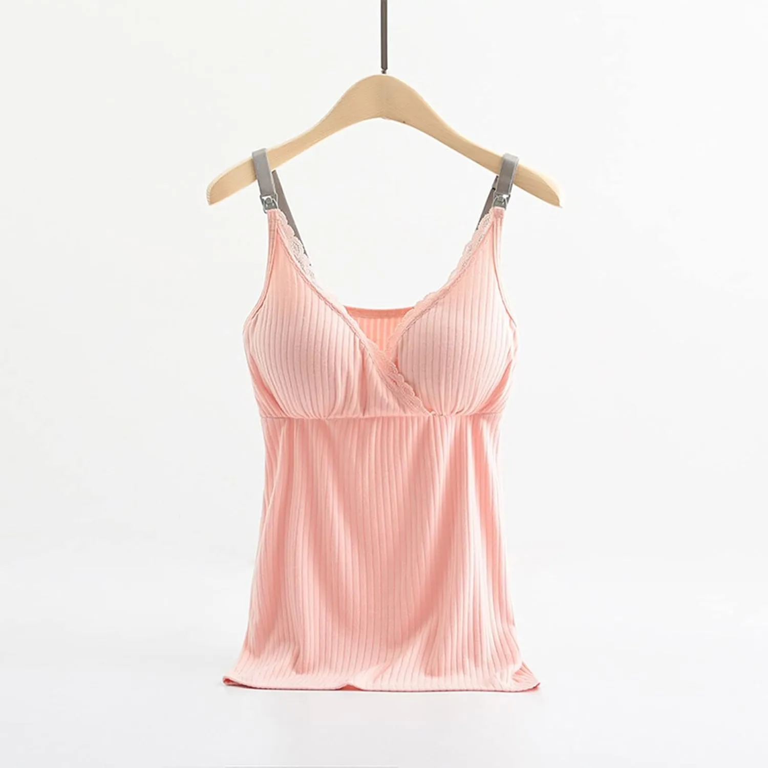 Womens Nursing Tank Tops Built in Bra for Breastfeeding Maternity Camisoles with Pads Sleeveless V Neck Cami Shirts