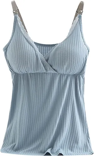 Womens Nursing Tank Tops Built in Bra for Breastfeeding Maternity Camisoles with Pads Sleeveless V Neck Cami Shirts