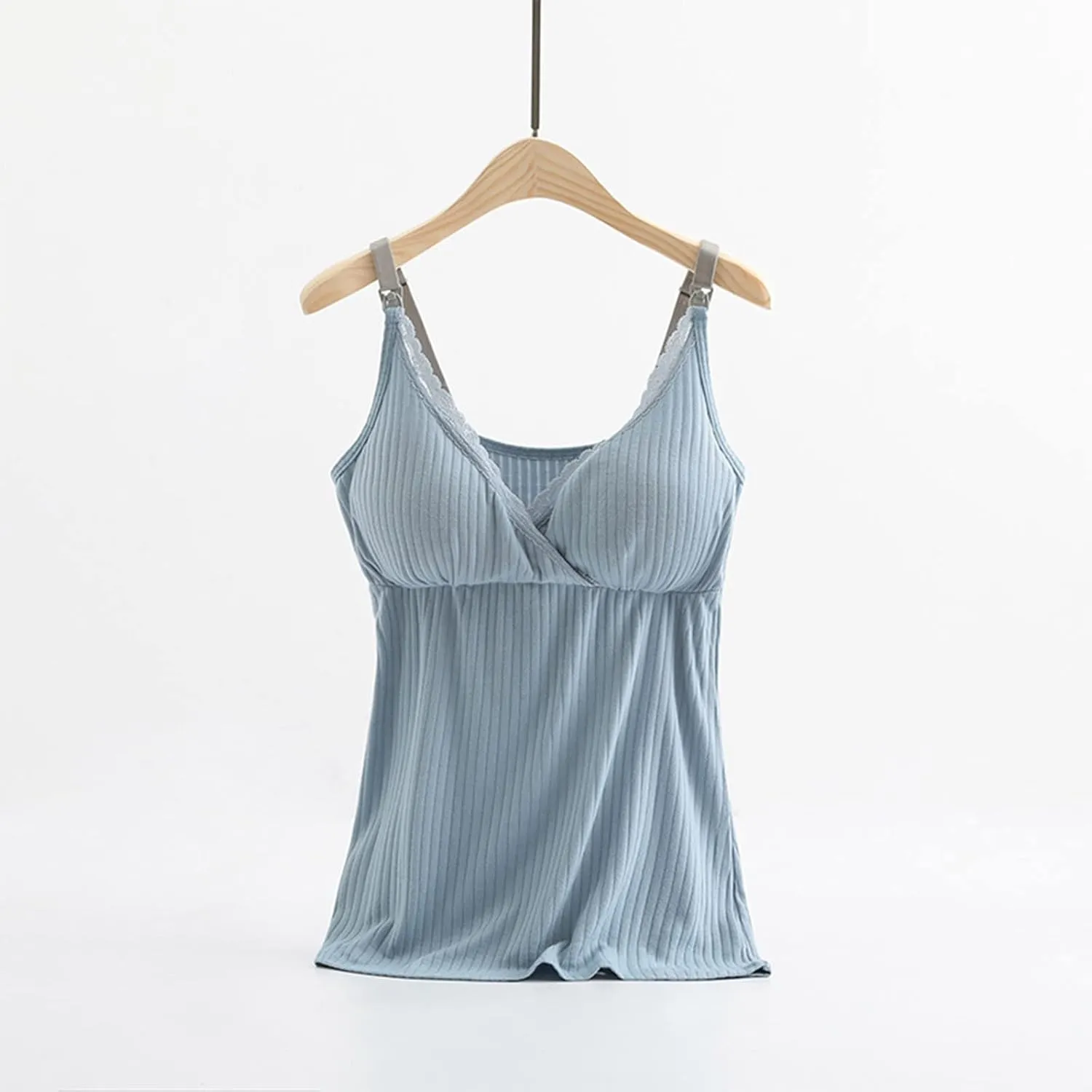 Womens Nursing Tank Tops Built in Bra for Breastfeeding Maternity Camisoles with Pads Sleeveless V Neck Cami Shirts