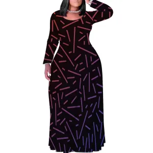 Women's Plus Size African Ethnic Style Maxi Dress Long Sleeve Tank Dress Autumn T Shirt Beach Maxi Dress with Pockets