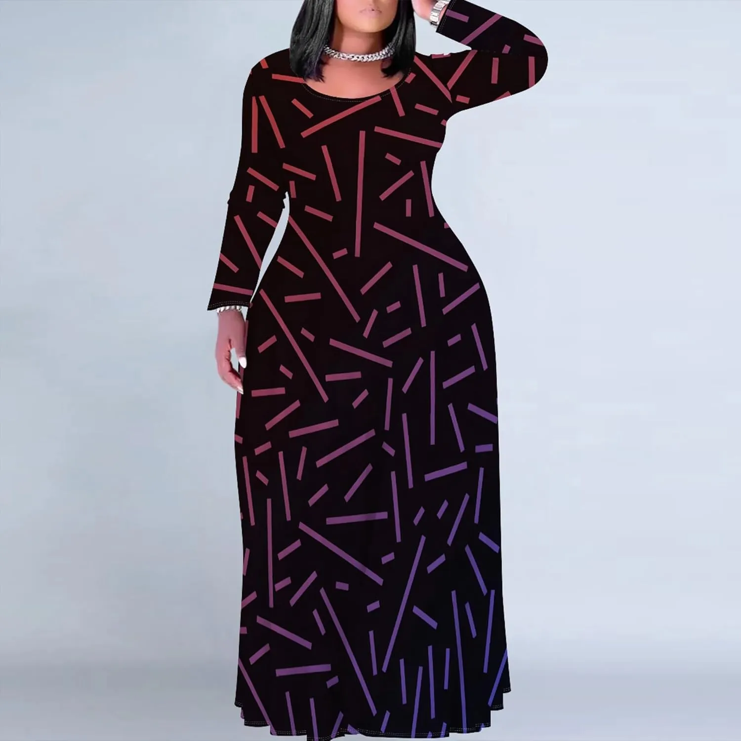 Women's Plus Size African Ethnic Style Maxi Dress Long Sleeve Tank Dress Autumn T Shirt Beach Maxi Dress with Pockets