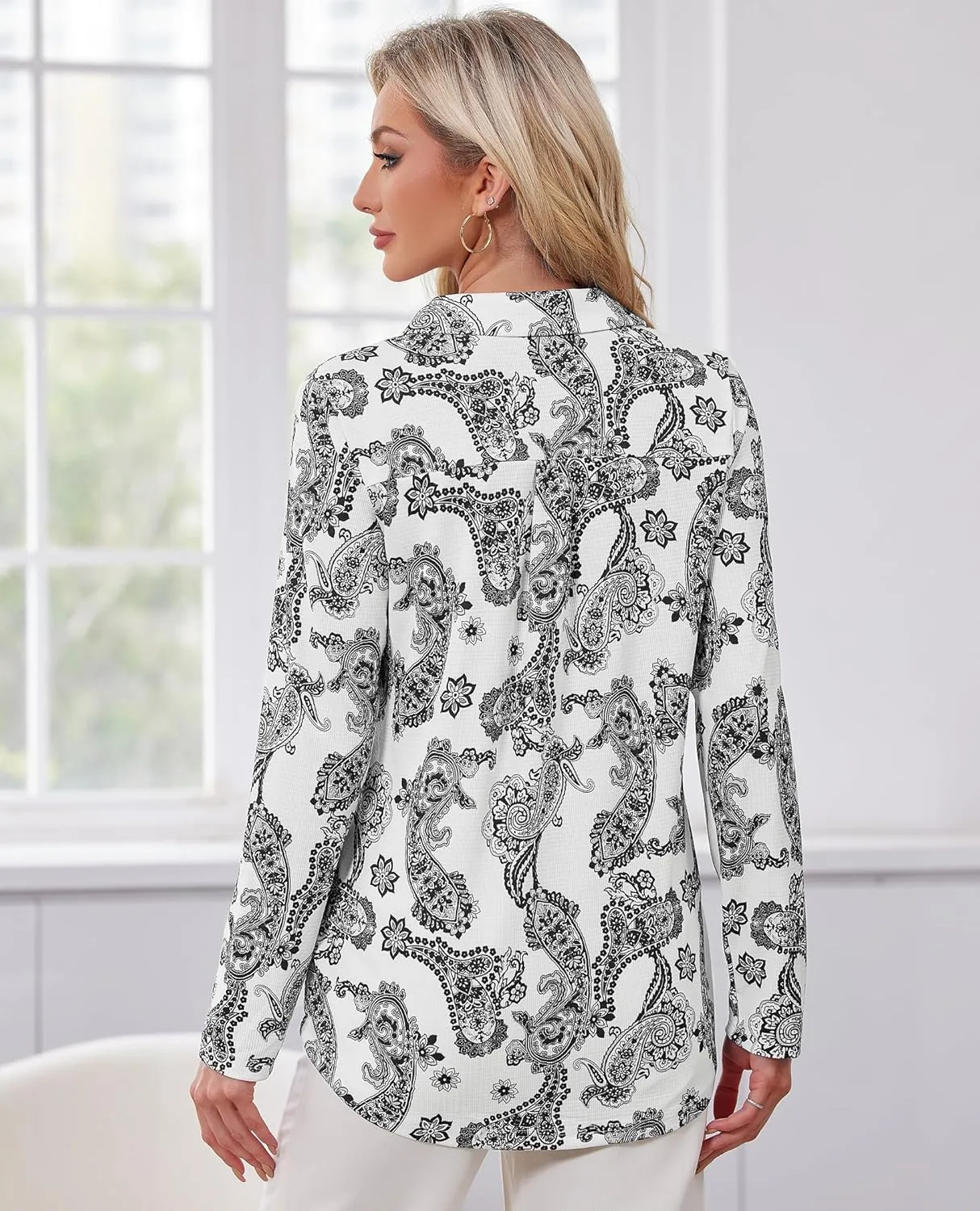 Women's Polo Shirts Collared V Neck Work Tops Long Sleeve Business Casual Dressy Blouses Textured Ribbed Tunic